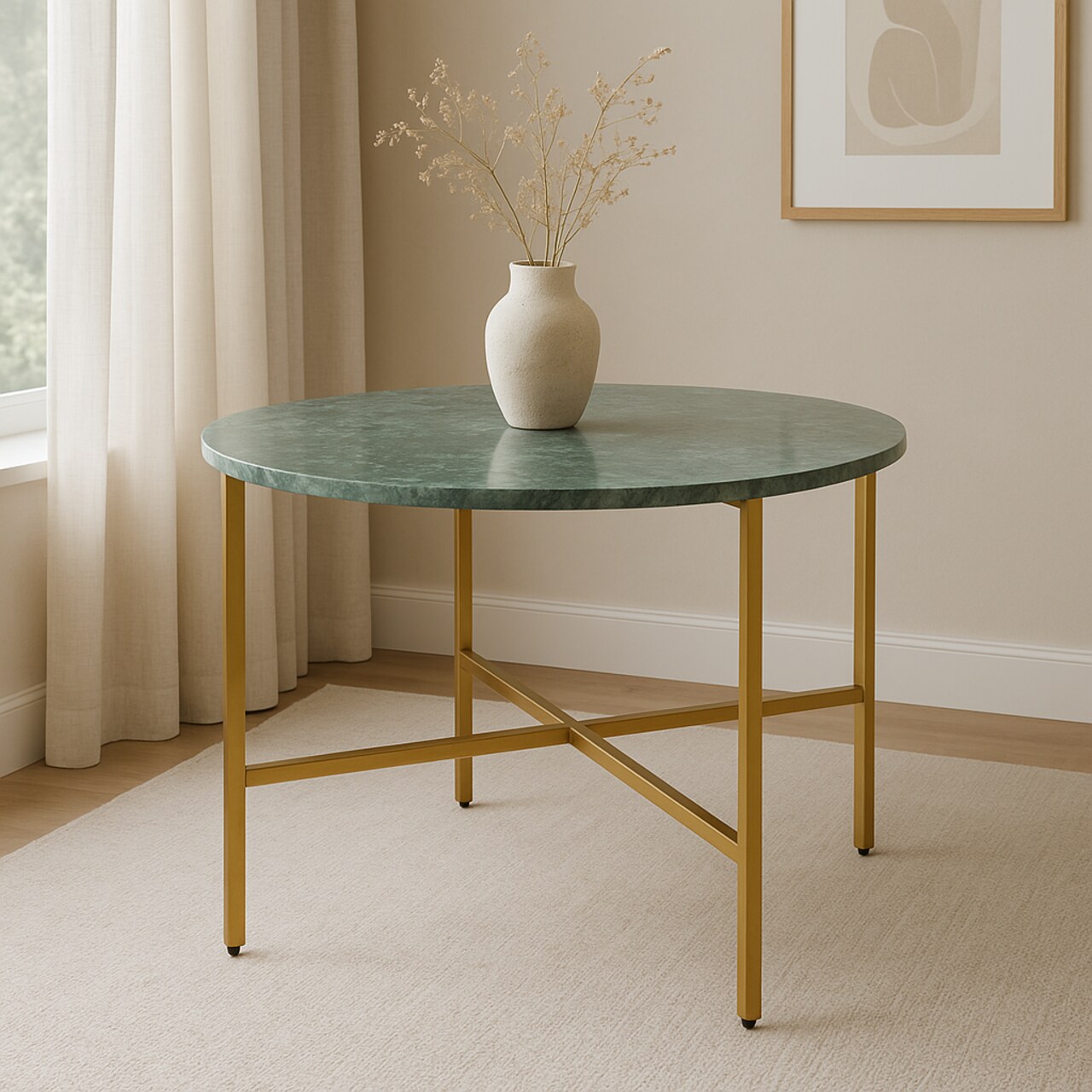 Green Marble Nesting Table with Golden Metal Frame (17" Height) | Elegant & Sturdy Side Table | Luxurious Space-Saving Design | Perfect for Living Room, Bedroom, Office & Home Décor